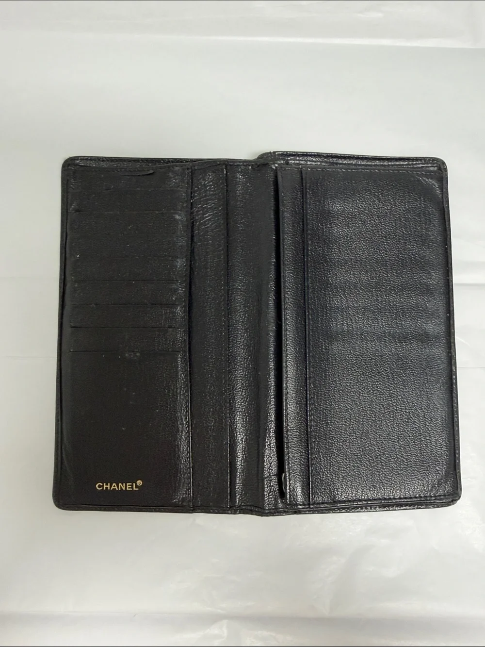 CHANEL Black Leather Wallet with CC Emblem